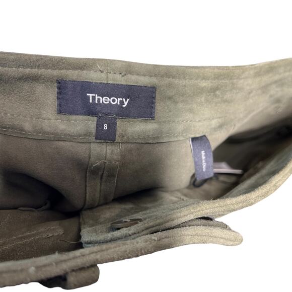 Theory Lupah Suede Mini Skirt Goat Leather‎ Army Green Size 8 - Picture 8 of 12